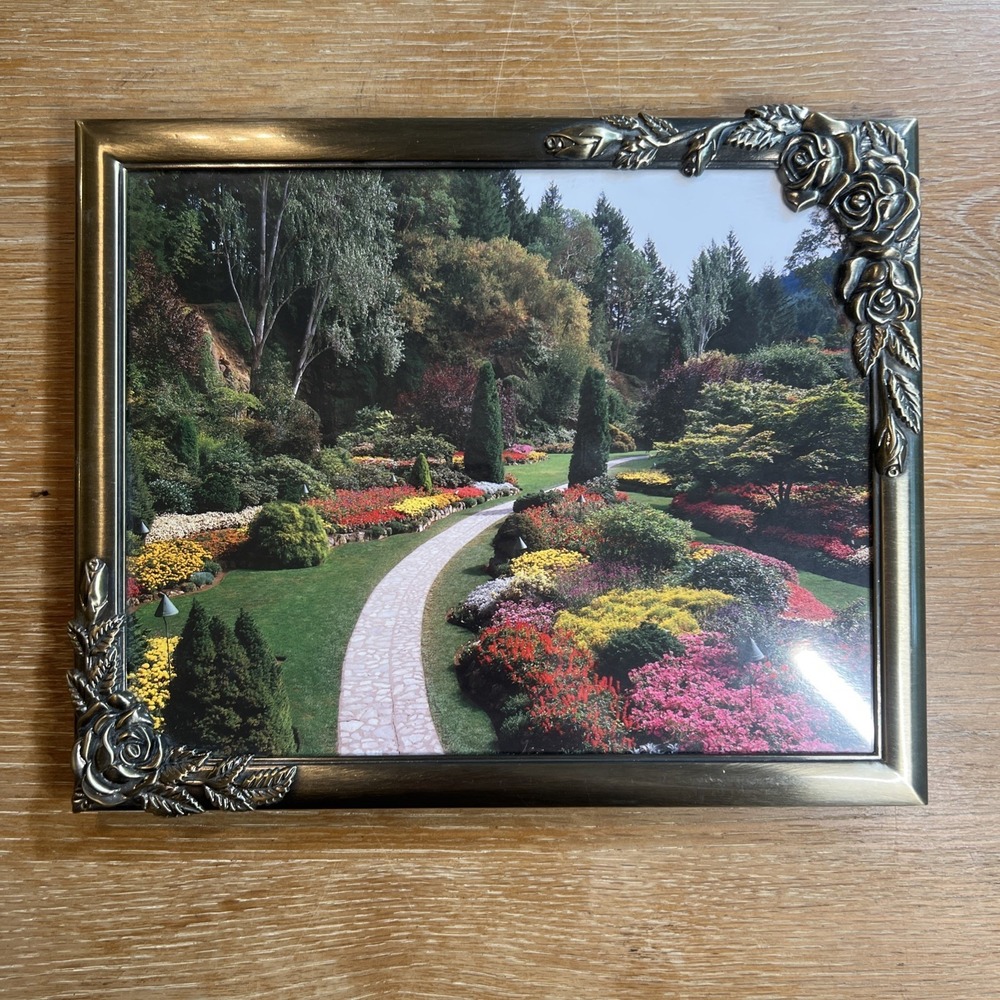 Vintage Antique Brass Metal‎ Victorian Roses 8 X 10" Picture Frame Gallery